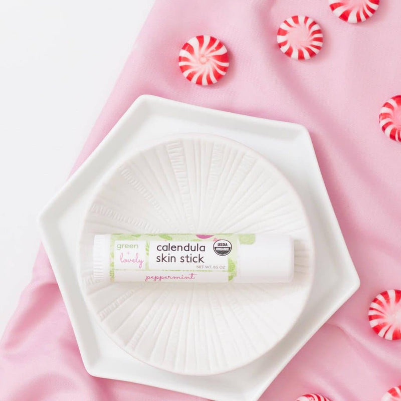 Green + Lovely Peppermint Calendula Skin Stick - Organic Lotion Moisture Stick - Travel Size Misty Rose