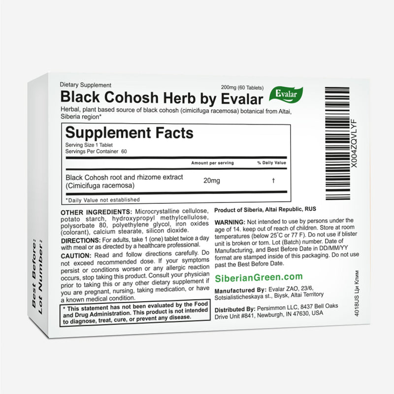 SiberianGreen.com Black Cohosh Herbal Extract by Evalar Ci-Klim 60 Tabs Herbs White Smoke