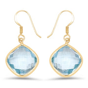 Bids.com 14K Yellow Gold Plated 29.00 Carat Genuine Blue Topaz .925 Sterling Silver Earrings Earrings White Smoke