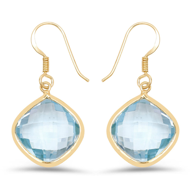 Bids.com 14K Yellow Gold Plated 29.00 Carat Genuine Blue Topaz .925 Sterling Silver Earrings Earrings White Smoke