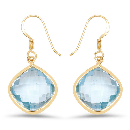Bids.com 14K Yellow Gold Plated 29.00 Carat Genuine Blue Topaz .925 Sterling Silver Earrings Earrings White Smoke