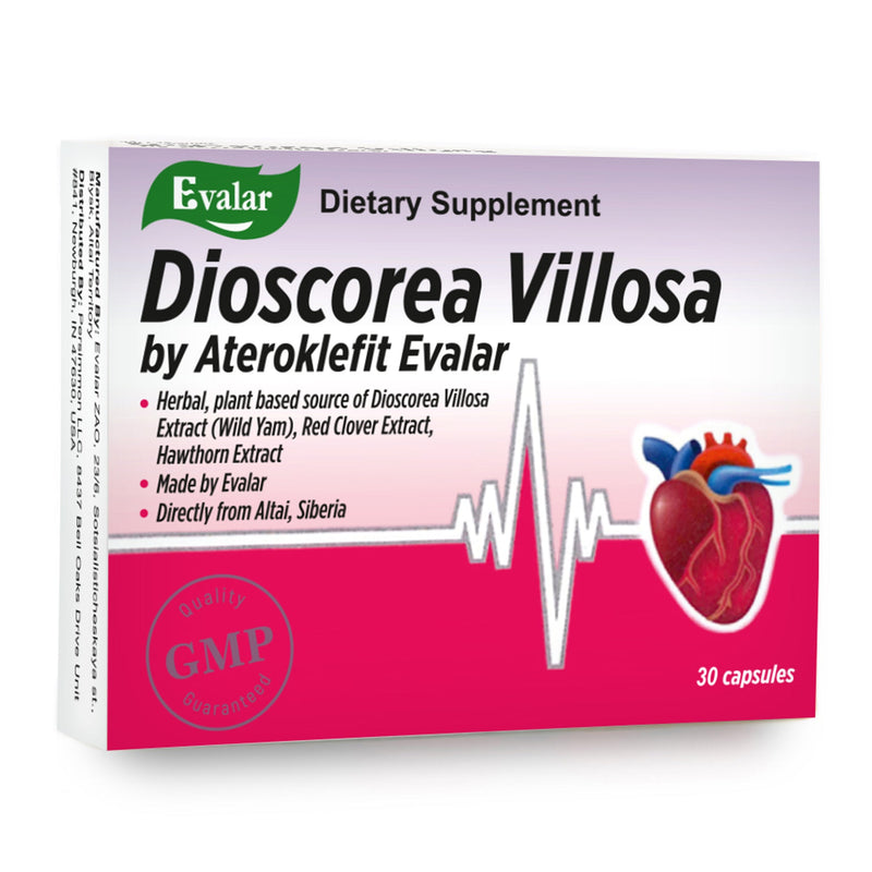 SiberianGreen.com Dioscorea Villosa Wild Yam Red Clover by Evalar Ateroklefit Herb 30 Caps Herbs White Smoke