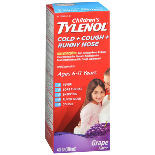 Children's Tylenol Children's Tylenol Cold + Cough + Runny Nose, Grape Flavor 4 Fl Oz Health & Beauty Salmon