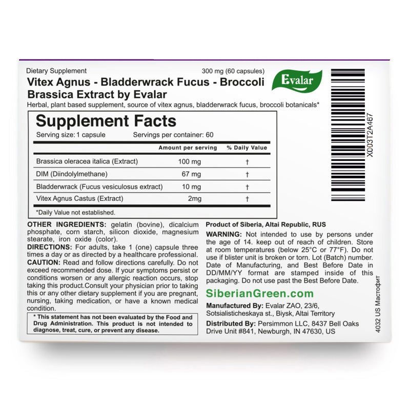 SiberianGreen.com Vitex Chaste Tree Bladderwrack Fucus Extract Mastofit Herb by Evalar 60 Caps Herbs White Smoke