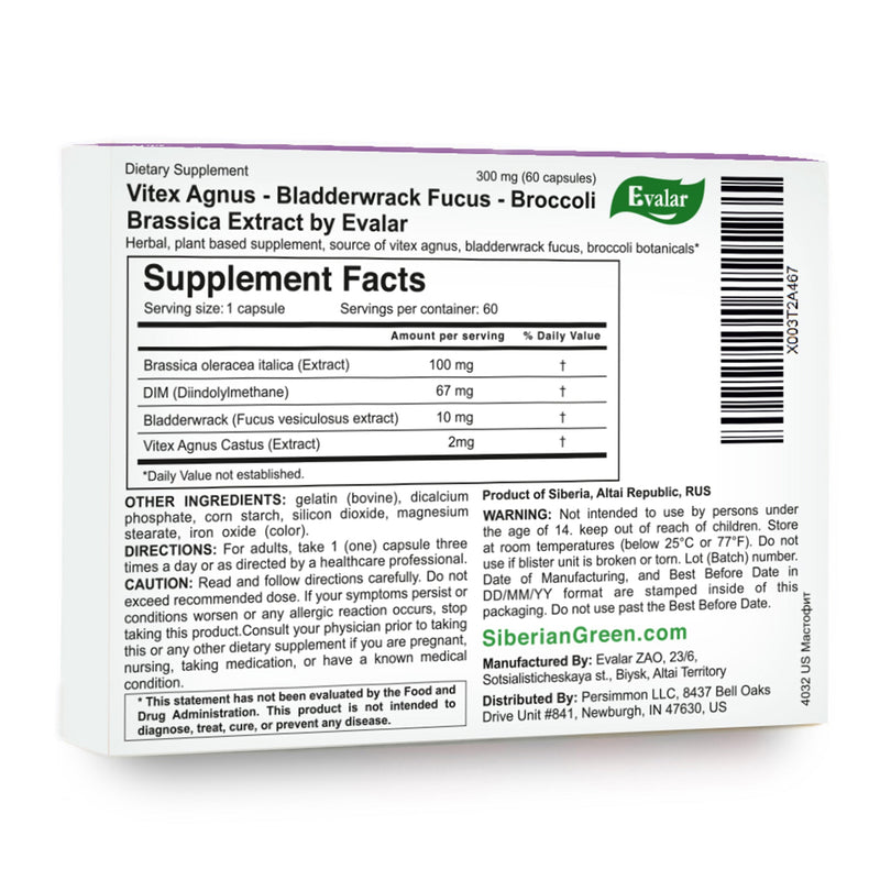 SiberianGreen.com Vitex Chaste Tree Bladderwrack Fucus Extract Mastofit Herb by Evalar 60 Caps Herbs White Smoke