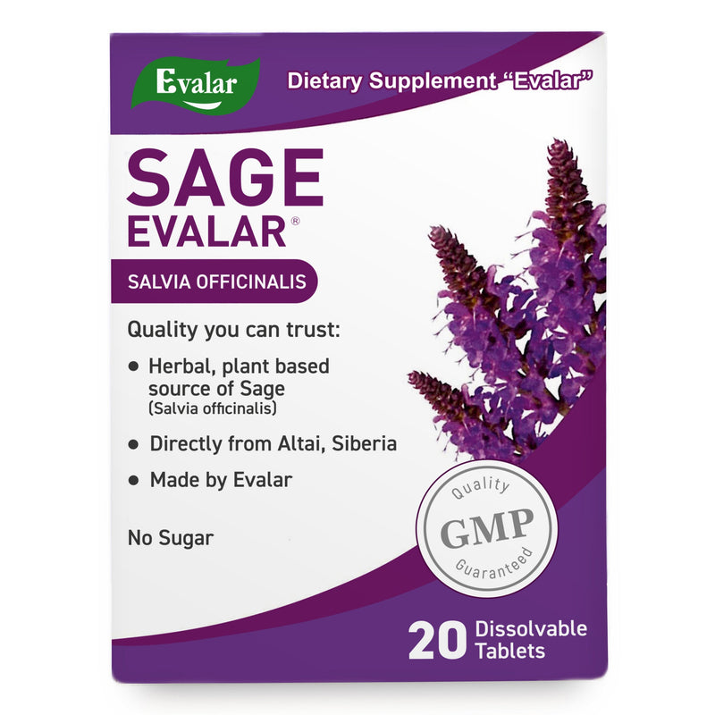 SiberianGreen.com Sage Salvia officinalis Herb by Evalar Dissolvable 20 Tabs Herbs White Smoke