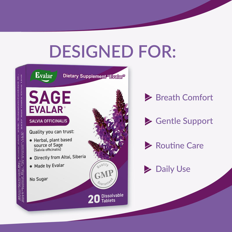 SiberianGreen.com Sage Salvia officinalis Herb by Evalar Dissolvable 20 Tabs Herbs White Smoke