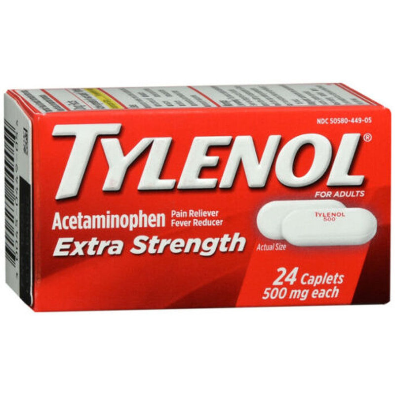 Tylenol Tylenol Extra Strength, 500mg Acetaminophen Pain Reliever, 24 ct Caplets Medicine & Drugs Firebrick