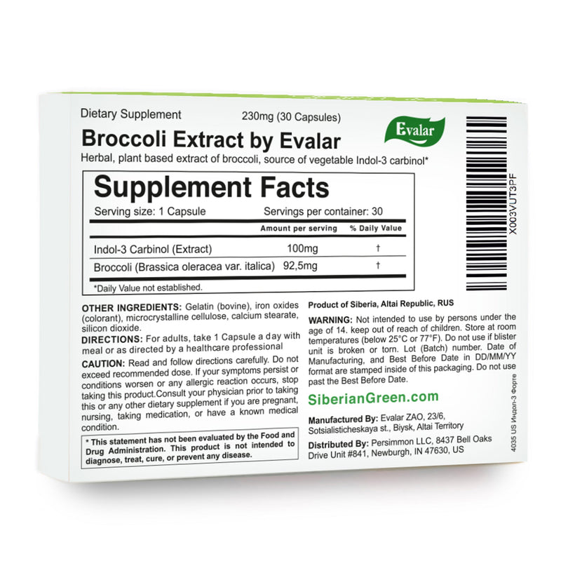 SiberianGreen.com Evalar Broccoli Indol-3 Extract – 30 Capsules Herbs White Smoke