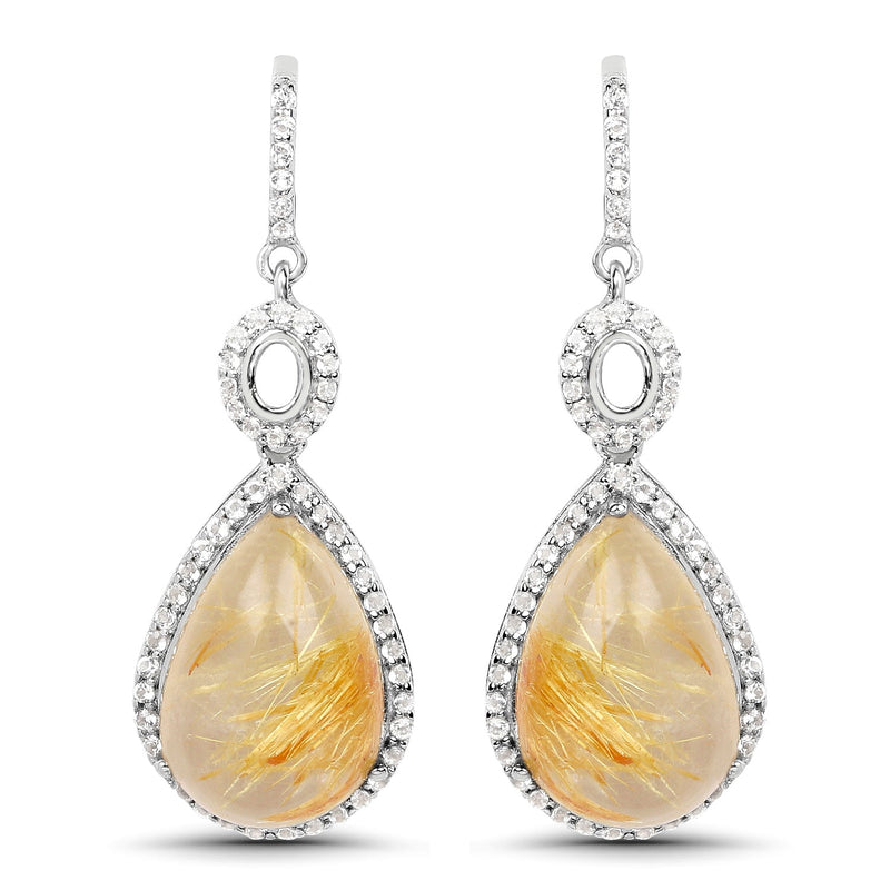 Bids.com 10.04 Carat Genuine Golden Rutile And White Topaz .925 Sterling Silver Earrings Earrings White Smoke
