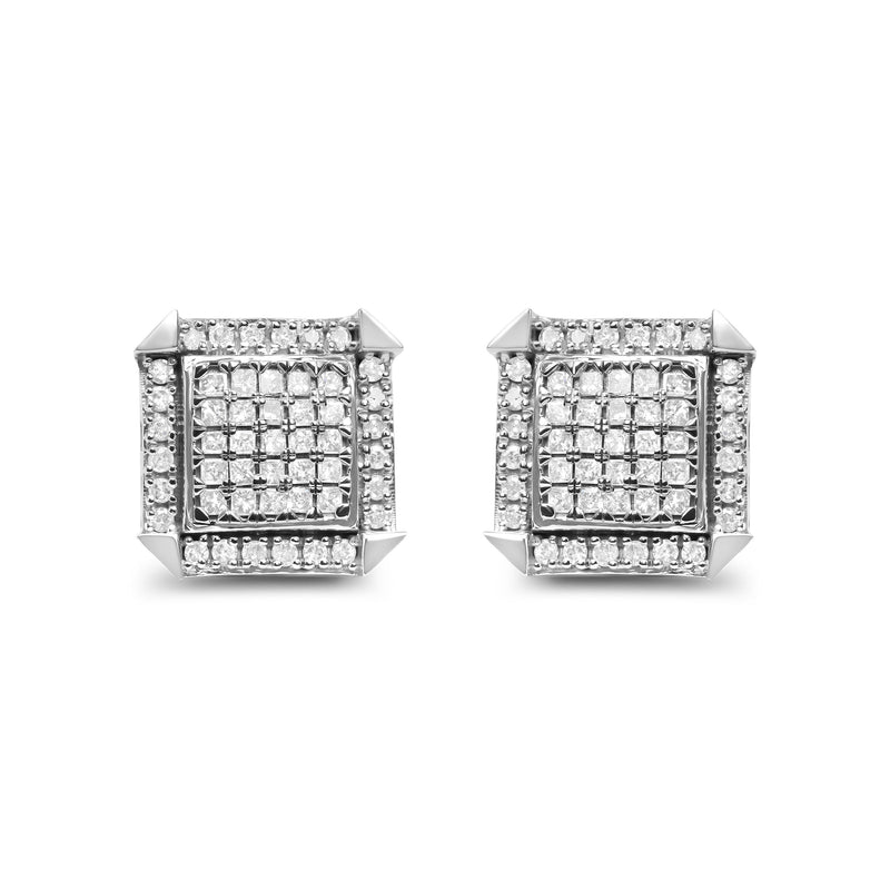 Bids.com 10K White Gold 1.0 Cttw Diamond  Composite with Halo Stud Earrings (H-I Color, I1-I2 Clarity) Earrings White Smoke White.Gold / 0.984