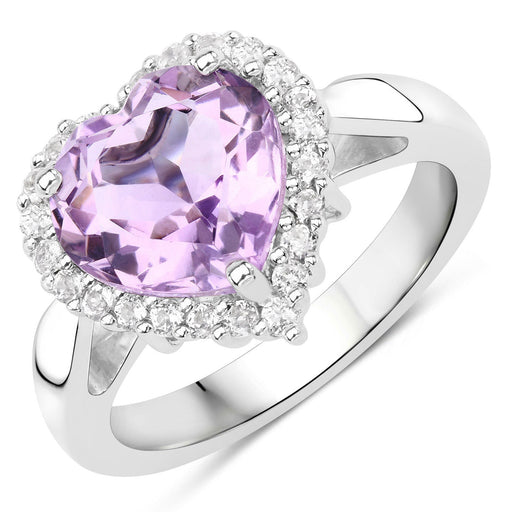 Bids.com 4.03 Carat Genuine Pink Amethyst and White Topaz .925 Sterling Silver Ring Rings White Smoke size 6.00,size 7.00,size 8.00,size 5.00,size 9.00
