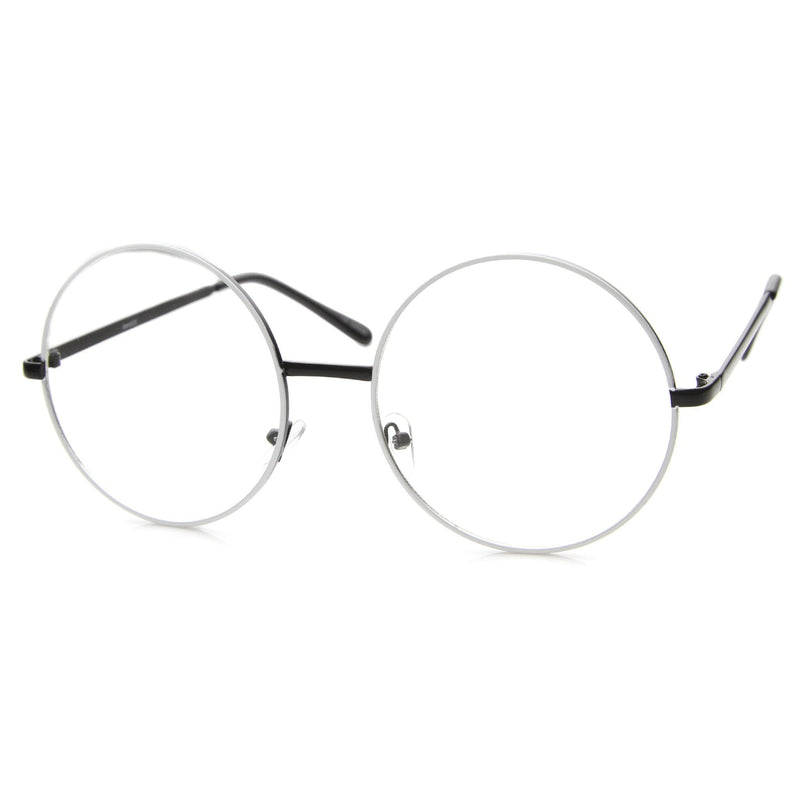 zeroUV 1920's Vintage Era Large Round Metal Clear Lens Glasses 8714 Glasses White Smoke Black White