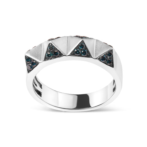 Bids.com 14K White Gold 1/4 Cttw Treated Blue Diamond Pyramid Band Ring (Blue Color, SI1-SI2 Clarity)- Size 7 Rings White Smoke 7 / White.Gold