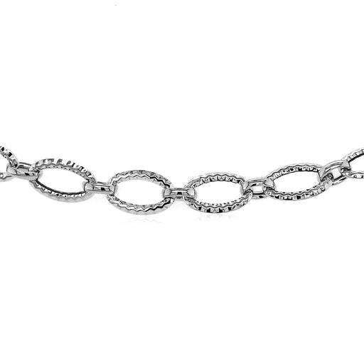 Bids.com Textured Oval Link Bracelet in 14k White Gold Bracelets White Smoke 7.25 / White Gold
