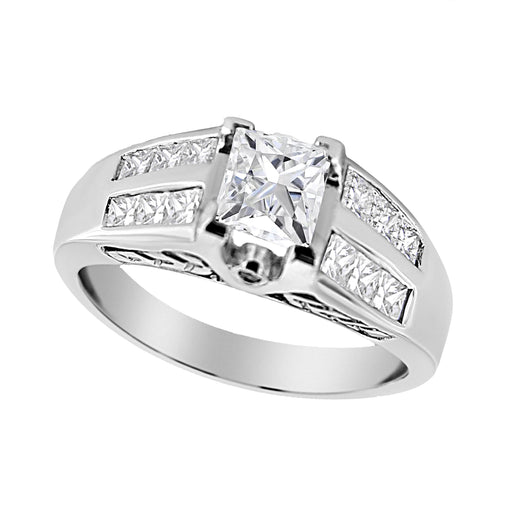 Bids.com 14K White Gold 1 1/4 Cttw Princess Cut Diamond Channel Set Engagement Ring (H-I Color, SI1-SI2 Clarity) - Ring Size 7 Rings White Smoke 7 / White.Gold