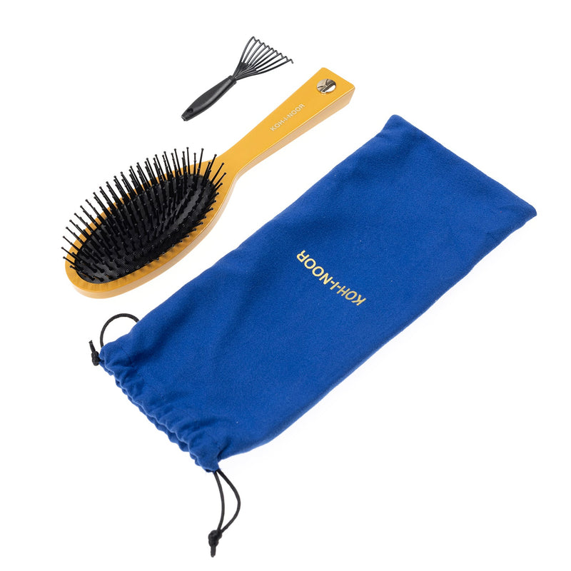 KOH-I-NOOR Beauty USA Pastel Synthetic Pin Brush - Biodegradable Acetate for Thick & Coarse Hair Hair Brush White Smoke Mustard yellow / Large,Mustard yellow / Small