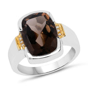 Bids.com Two Tone Plated 5.51 Carat Genuine Smoky Quartz and White Topaz .925 Sterling Silver Ring Rings White Smoke size 6.00,size 8.00,size 7.00,size 9.00
