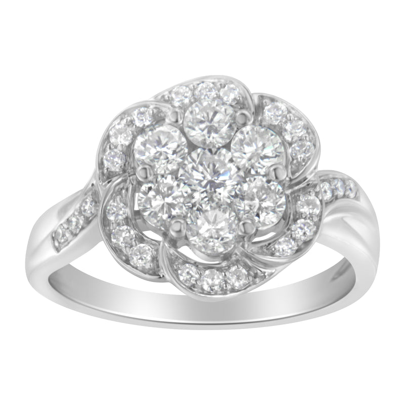 Bids.com 14K White Gold Floral Cluster Diamond Ring (1.0 Cttw, H-I Color, SI2-I1 Clarity) - Size 6 Rings White Smoke 7 / White.Gold,8 / White.Gold,7.5 / White.Gold,6.5 / White.Gold,6 / White.Gold