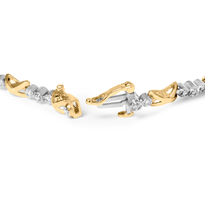 Bids.com 10K Two-Tone Gold 1/2 Cttw Diamond Alternating 3 Stone and X-Link 7" Bracelet (I-J Color, I2-I3 Clarity) Bracelets White Smoke YellowWhite.Gold / 7