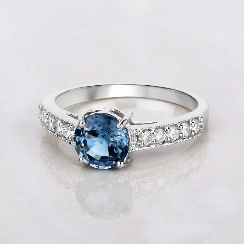 Bids.com 1.90 Carat Genuine Blue Sapphire and White Diamond 14K White Gold Ring Rings Light Gray size 7.00,size 6.00,size 8.00
