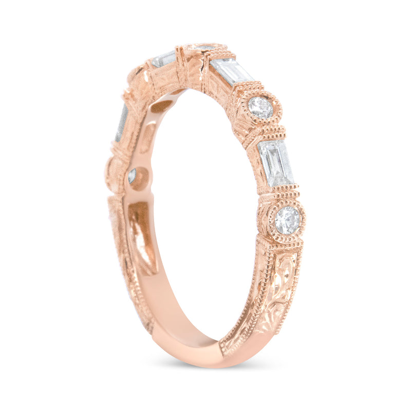 Bids.com 14K Rose Gold 3/8 Cttw Baguette and Round Diamond Bridal Band - (H-I Color, VS1-VS2 Clarity) - Size 6.75 Rings White Smoke 6.75 / Rose.Gold