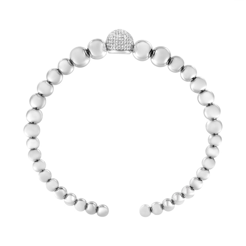 Bids.com .925 Sterling Silver 1/6 Cttw Diamond Rondelle Graduated Ball Bead Cuff Bangle Bracelet (I-J color, I2-I3 clarity) - Fits wrists up to 7 1/2 inches Bracelets White Smoke White.Sterling Silver / 7