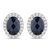 Bids.com 2.16 Carat Genuine Blue Sapphire and White Diamond 14K White Gold Earrings Earrings White Smoke