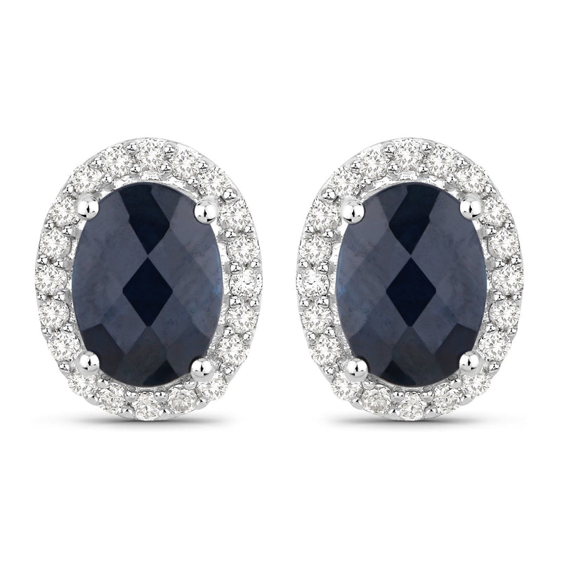 Bids.com 2.16 Carat Genuine Blue Sapphire and White Diamond 14K White Gold Earrings Earrings White Smoke