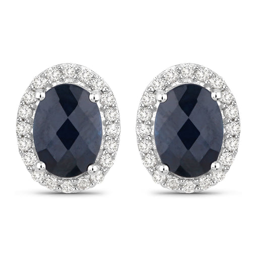 Bids.com 2.16 Carat Genuine Blue Sapphire and White Diamond 14K White Gold Earrings Earrings White Smoke