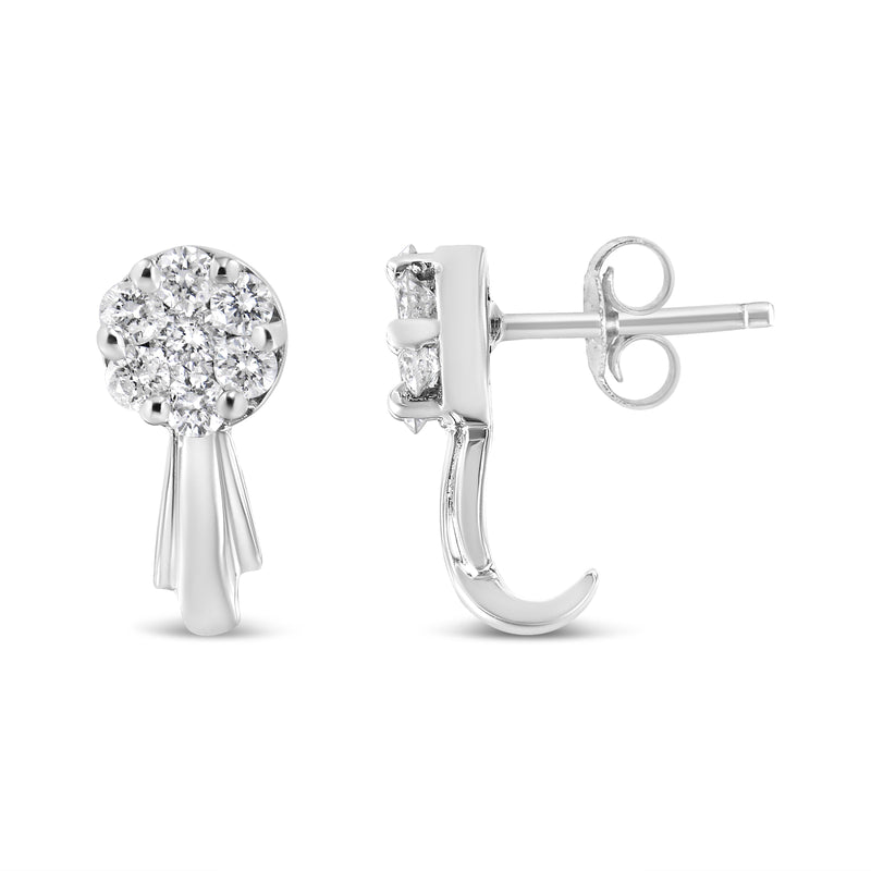 Bids.com 14K White Gold 3/4 Cttw Diamond Floral Cluster Drop and Dangle Stud Earrings (H-I Color, I1-I2 Clarity) Earrings White Smoke 0.87 / White.Gold,0.77 / Yellow.Gold