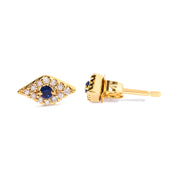 Bids.com 10K Yellow Gold Blue Sapphire and Diamond Accent Evil Eye Stud Earring (H-I Color, I1-I2 Clarity) Earrings White Smoke Yellow.Gold / 0.102