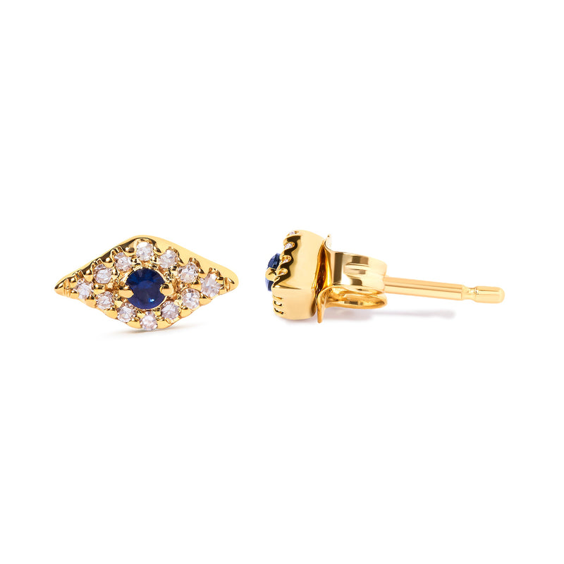 Bids.com 10K Yellow Gold Blue Sapphire and Diamond Accent Evil Eye Stud Earring (H-I Color, I1-I2 Clarity) Earrings White Smoke Yellow.Gold / 0.102