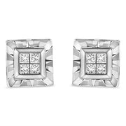 Bids.com .925 Sterling Silver 1/6 Cttw Invisible Set Princess-Cut Diamond Quad Composite Stud Earrings (H-I Color, I1-I2 Clarity) Earrings White Smoke White.Sterling Silver / 0.15