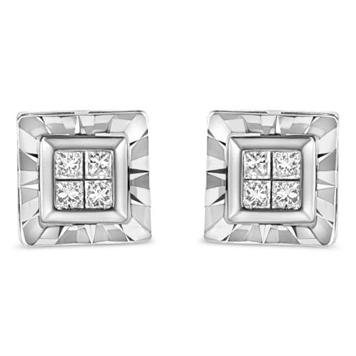 Bids.com .925 Sterling Silver 1/6 Cttw Invisible Set Princess-Cut Diamond Quad Composite Stud Earrings (H-I Color, I1-I2 Clarity) Earrings White Smoke White.Sterling Silver / 0.15