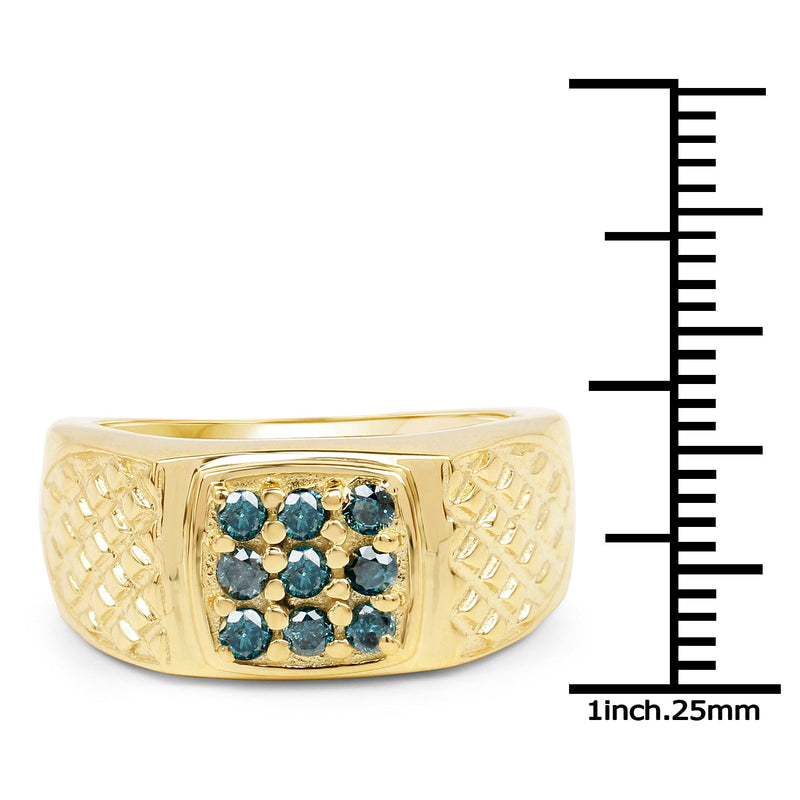 Bids.com 14K Yellow Gold Plated 0.36 Carat Genuine Blue Diamond .925 Sterling Silver Ring Rings White Smoke size 6.00,size 7.00,size 8.00,size 9.00,size 9.50