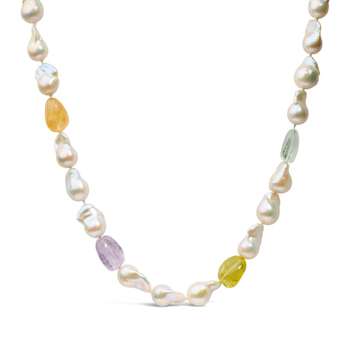 Bids.com 14K Yellow Gold Citrine, Amethyst, and Baroque Pearl Strand Necklace - 18" Inches Necklaces White Smoke Yellow.Gold / 18