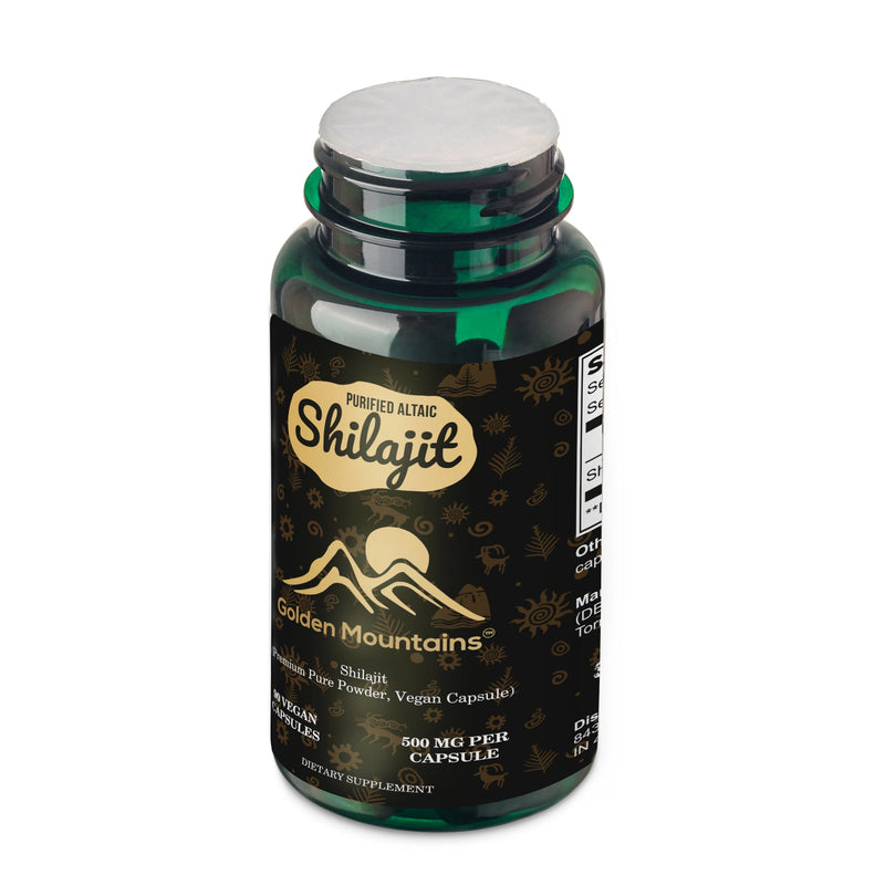 SiberianGreen.com Golden Mountains Shilajit Vegan Capsules – 500mg | 90 Count Herbs Black
