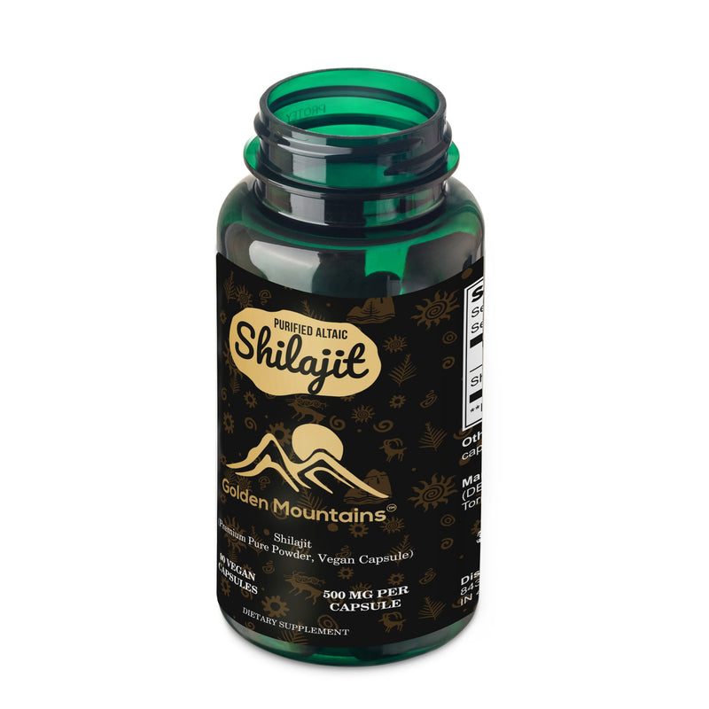 SiberianGreen.com Golden Mountains Shilajit Vegan Capsules – 500mg | 90 Count Herbs Black