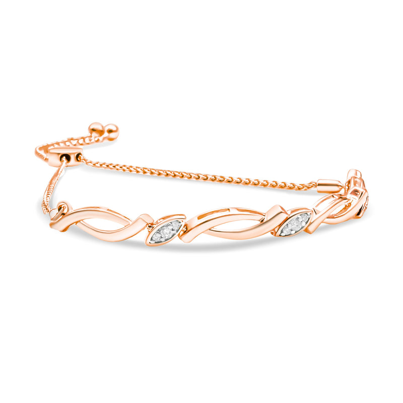 Bids.com 14K Rose Gold Plated .925 Sterling Silver 1/10 Cttw Diamond Alternating Swirl link Bolo Bracelet (I-J Color, I2-I3 Clarity) - 6" to 9" Adjustable Bracelets White Smoke Rose.Sterling Silver / 7,White.Sterling Silver / 7