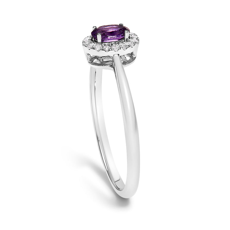 Bids.com 10K White Gold 5X3MM Oval Purple Amethyst and Diamond Accent Halo Ring (I-J Color, I1-I2 Clarity) - Ring Size 6.5 Rings White Smoke 6.5 / White.Gold / Purple Amethyst,6.5 / White.Gold / Blue Aquamarine,6.5 / White.Gold / Blue Topaz,6.5 / White.Gold / Orange Citrine,6.5 / White.Gold / Green Emerald,6.5 / White.Gold / Red Garnet,6.5 / White.Gold / Green Peridot,6.5 / White.Gold / Pink T