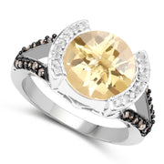 Bids.com 3.64 Carat Genuine Citrine, Champagne Diamond and White Diamond .925 Sterling Silver Ring Rings White Smoke size 6.00,size 7.00,size 8.00,size 9.00,size 10.00