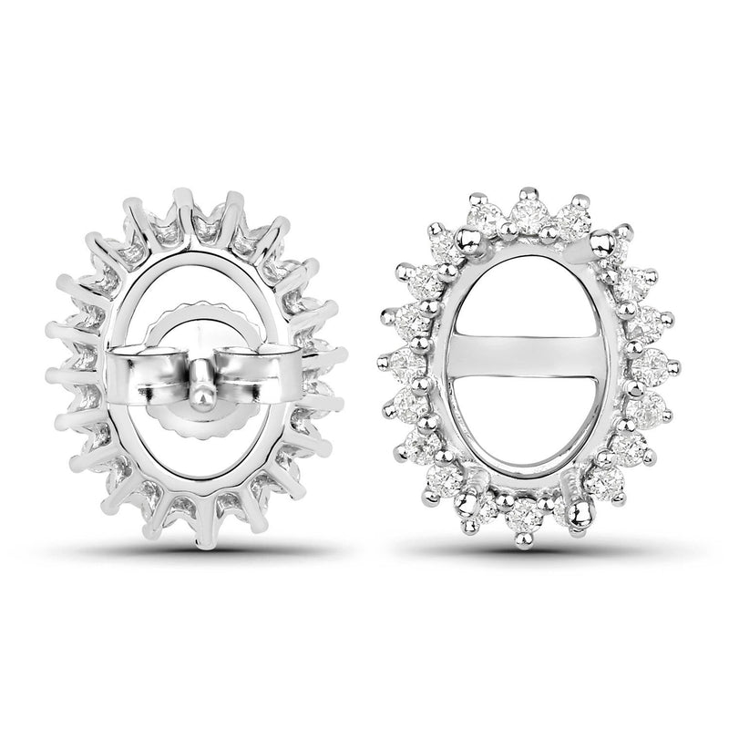 Bids.com 0.26 Carat Genuine White Diamond 14K White Gold Semi Mount Earrings - holds 8x6mm Oval Gemstones Earrings White Smoke