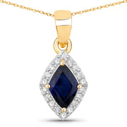 Bids.com 0.92 Carat Genuine Blue Sapphire and White Diamond 14K Yellow Gold Pendant Pendants White Smoke
