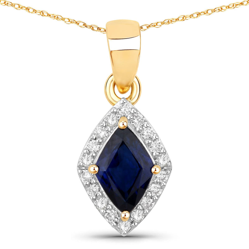 Bids.com 0.92 Carat Genuine Blue Sapphire and White Diamond 14K Yellow Gold Pendant Pendants White Smoke