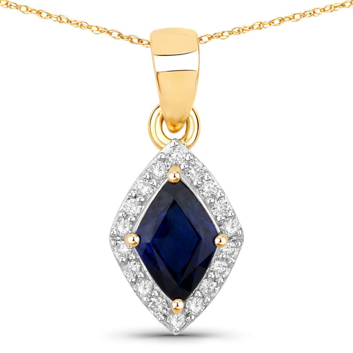 Bids.com 0.92 Carat Genuine Blue Sapphire and White Diamond 14K Yellow Gold Pendant Pendants White Smoke