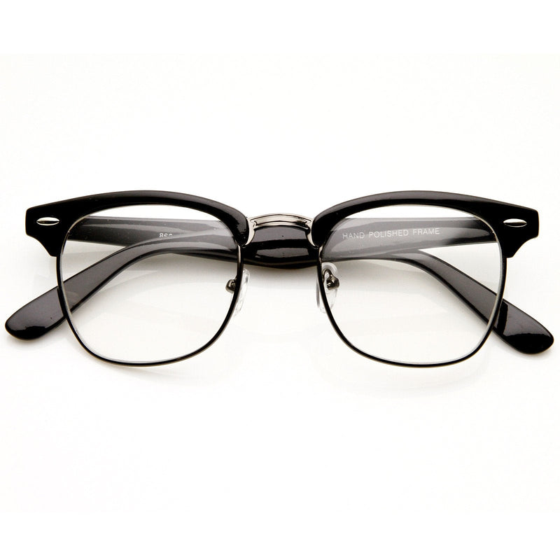 zeroUV Vintage Inspired Classic Horned Rim Half Frame Clear Lens Glasses 2933 Glasses White Smoke Black Gunmetal