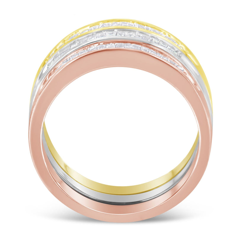 Bids.com 10K Yellow, White and Rose Gold over .925 Sterling Silver 5/8 Cttw Diamond Channel-Set Stackable Band Ring Set (H-I Color, I1-I2 Clarity) - Size 6 3/4 Rings White Smoke 7.25 / YellowWhiteRose.Sterling Silver,6.75 / YellowWhiteRose.Sterling Silver,7 / YellowWhiteRose.Sterling Silver