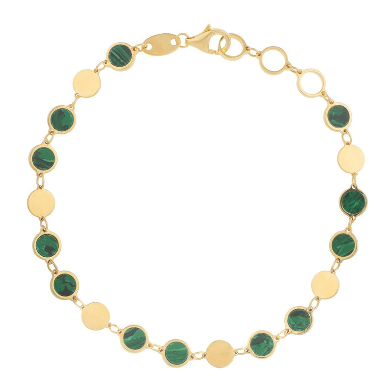 Bids.com 14k Yellow Gold Malachite Geometric Mirror Gem Chain Bracelet (5.00 mm) Bracelets White Smoke 7.25 / Yellow Gold