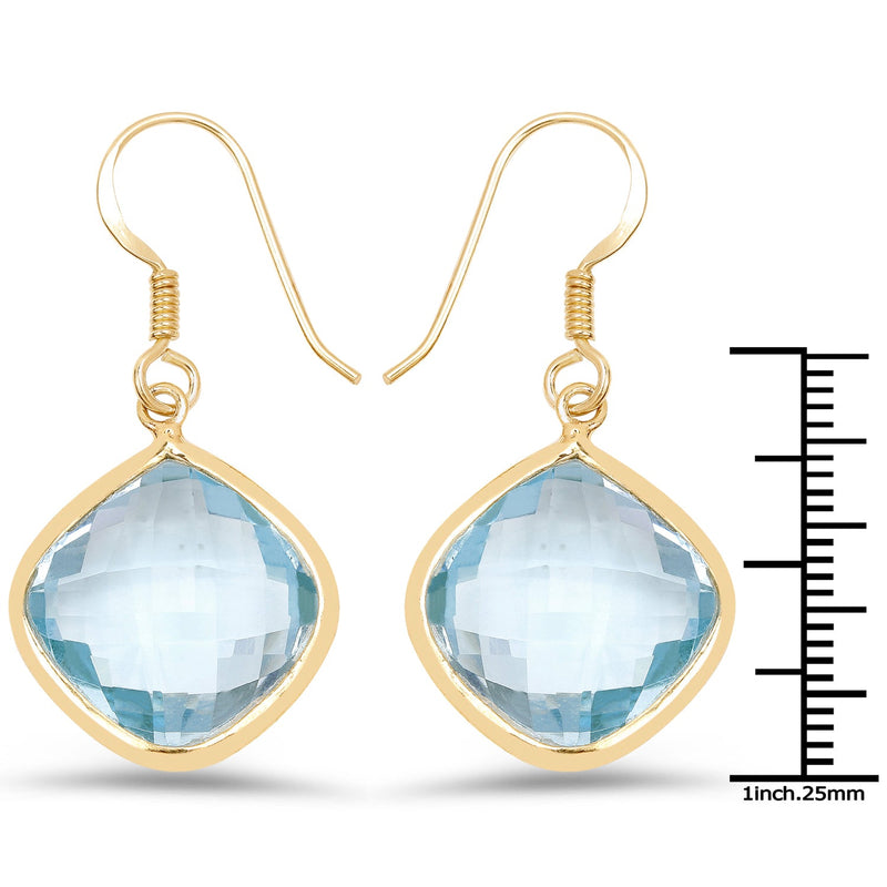 Bids.com 14K Yellow Gold Plated 29.00 Carat Genuine Blue Topaz .925 Sterling Silver Earrings Earrings White Smoke